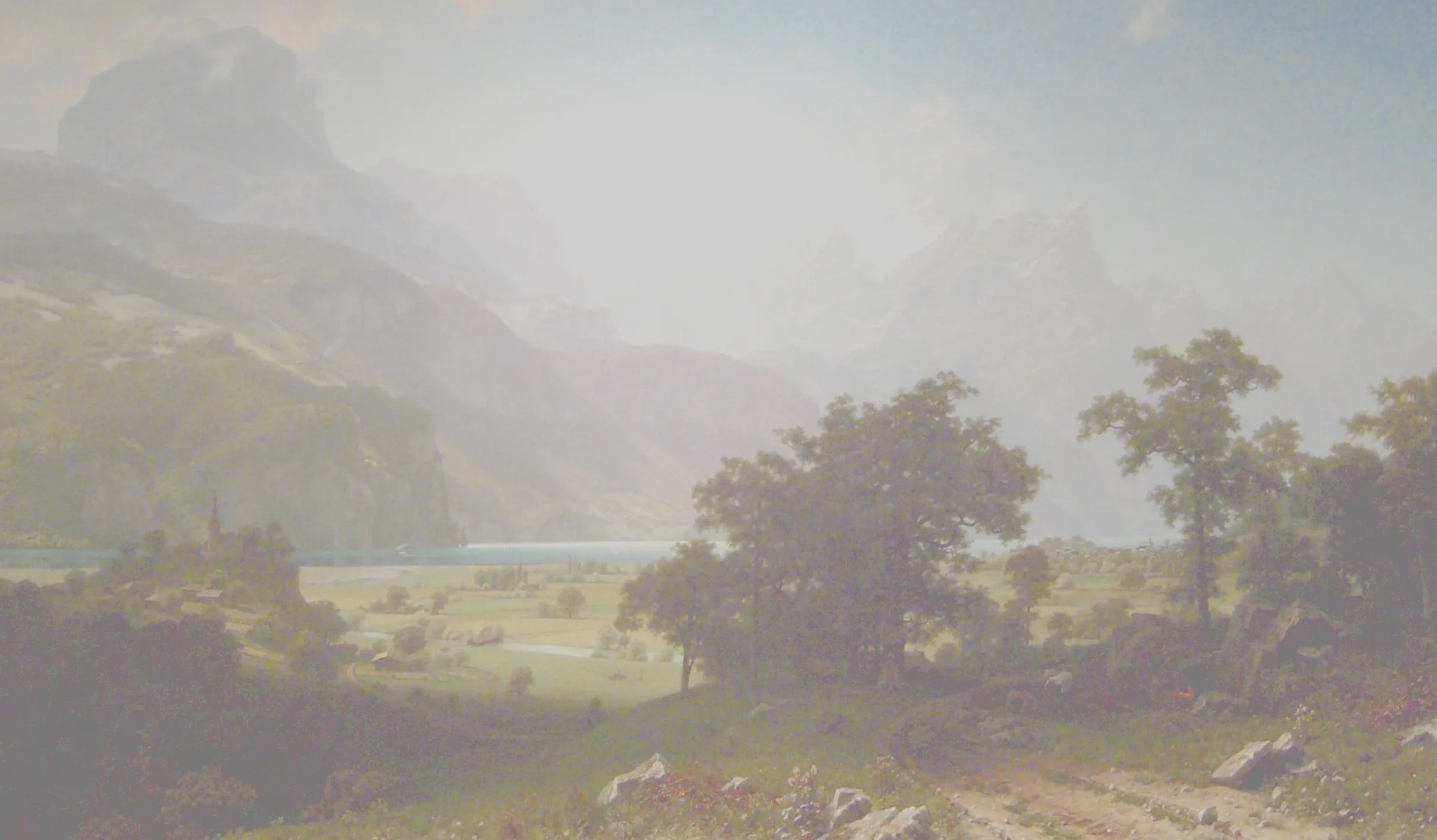 Classical landscape painting of Lake Lucerne.